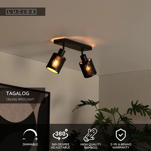 Lucide TAGALOG - Ceiling spotlight - 2xE27 - Black - USP